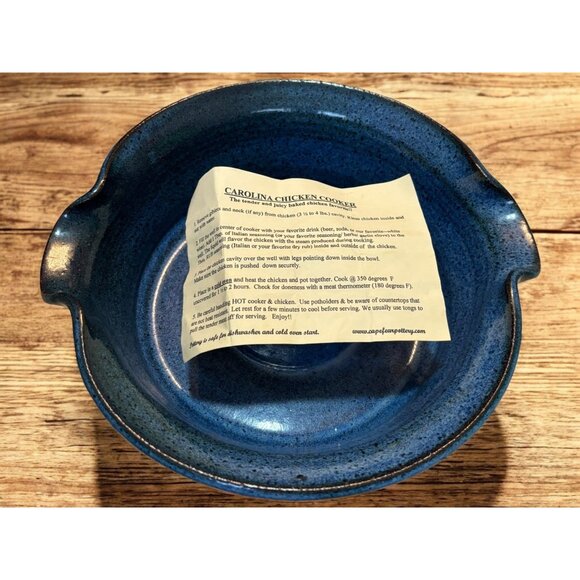 Cape Fear Art Pottery Carolina Chicken Roaster Cobalt Blue 9 1/2" - Picture 5 of 11